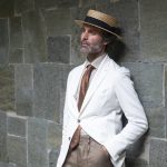 Model with hat outside Miliari Cigars Limited Edition Pure silk tie Made in Italy